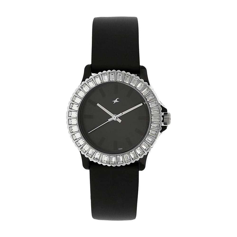 Quartz Analog Black Dial Plastic Strap Watch for Girls-NS9827PP02