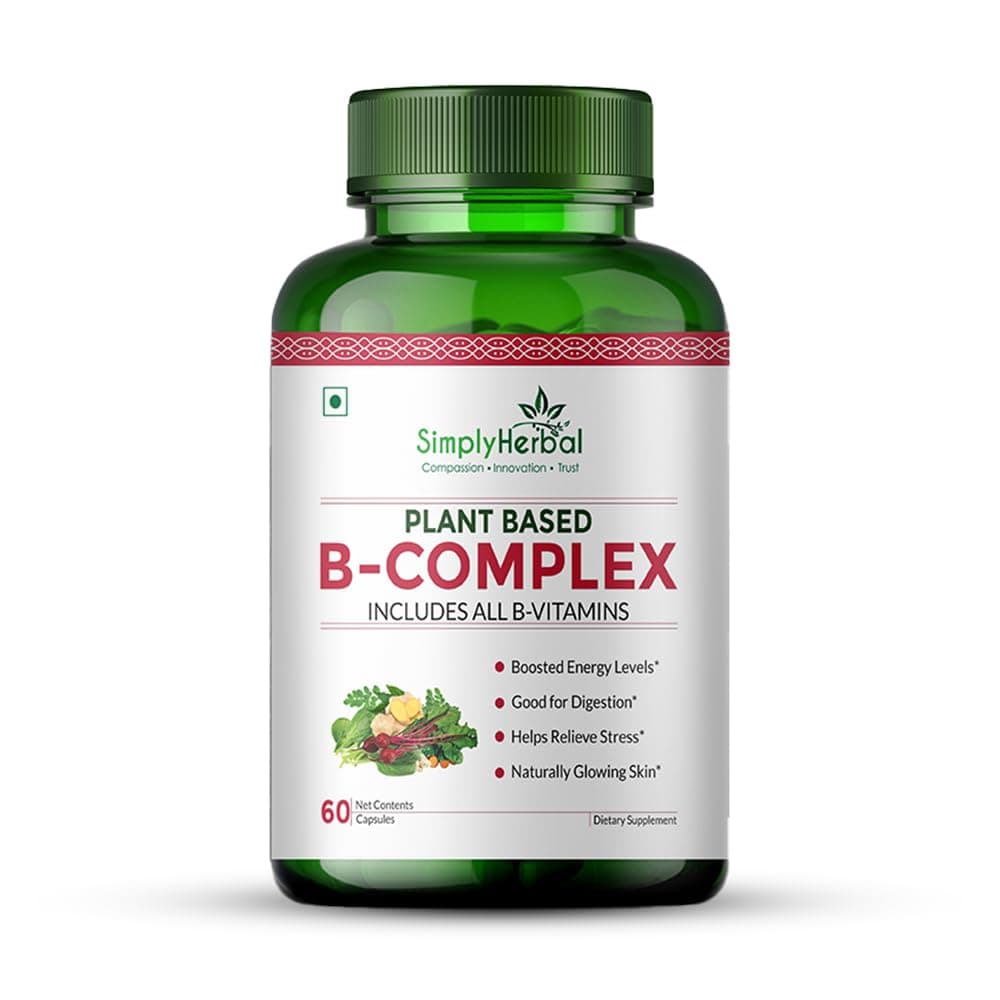 - Plant Based Vitamin B Complex Capsules, B-Complex Vitamin B1, B2, B3, B5, B6, B7, B9 & B12 | Supports Healthy Blood Cells, Metabolism & Improve Body Energy Level, 60 Capsules