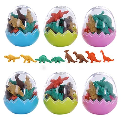STUDYY Mini Dinosaur Erasers, 48PCS Pencil Erasers with 6 Dinosaur Eggs Mini Dinosaur Erasers Animal Toys Animal Erasers for Kids Games Prizes Party Favors and School Supplies