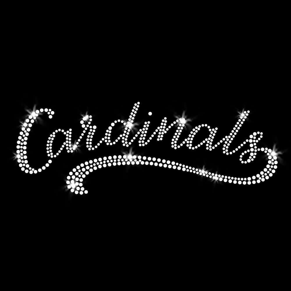 Cardinals Baseball Script Iron On Rhinestone Crystal T-Shirt Transfer by JCS Rhinestones