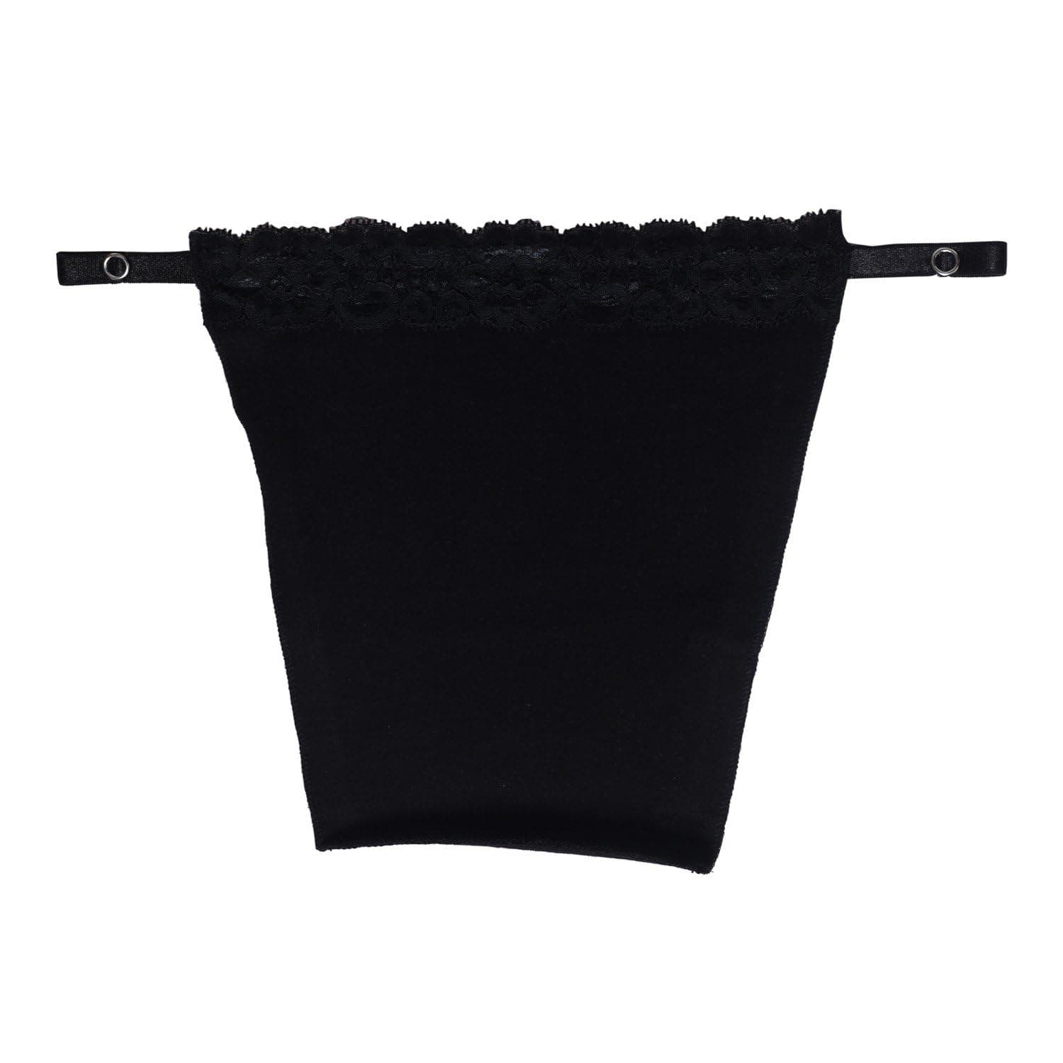 Women Mock Fitted Camisole Deep Neck Cleavage Cover Black With Lace Neckline. Free Size.