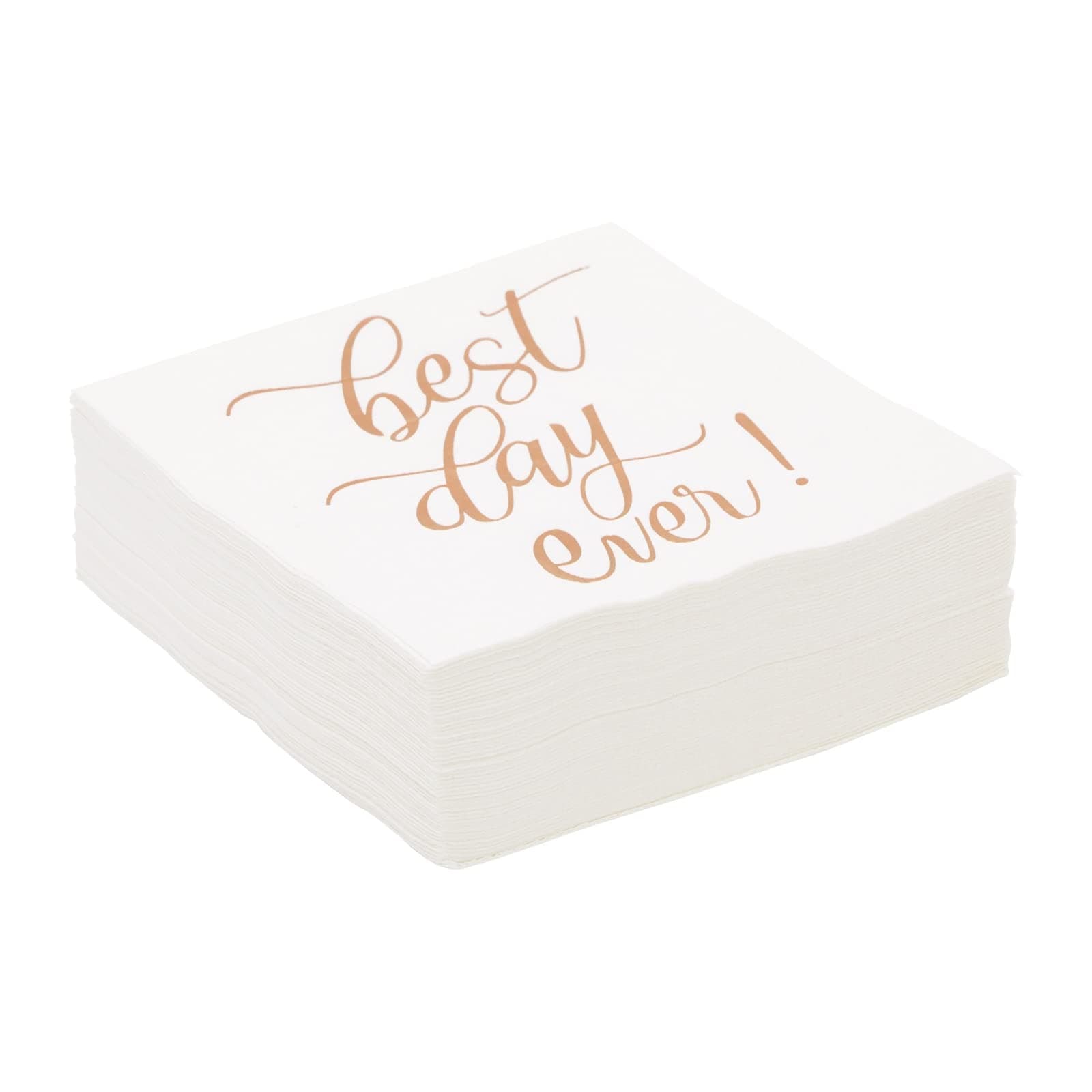 50-Pack Best Day Ever Napkins - Disposable Napkins for Wedding Reception, Bridal Shower, Engagement Party (Rose Gold, 5x5 In) - Wedding Day Decorations for Bridal Suite