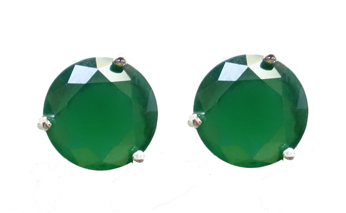 Simulated Emerald Gemstone 6 Mm Round Fashion Stud Earring for Women & Teens 925 Sterling Silver Plated Modern Classic Stud Earrings May Birthstone