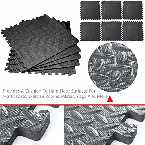 Interlocking Soft Foam Floor Mat，Exercise Mats EVA Puzzle Rubber Tiles，Non Slip Rubber Cushion For Home Workout, Yoga Matting,Garage Workshop 24"X24"(60cmX60cm) Black 4 pieces