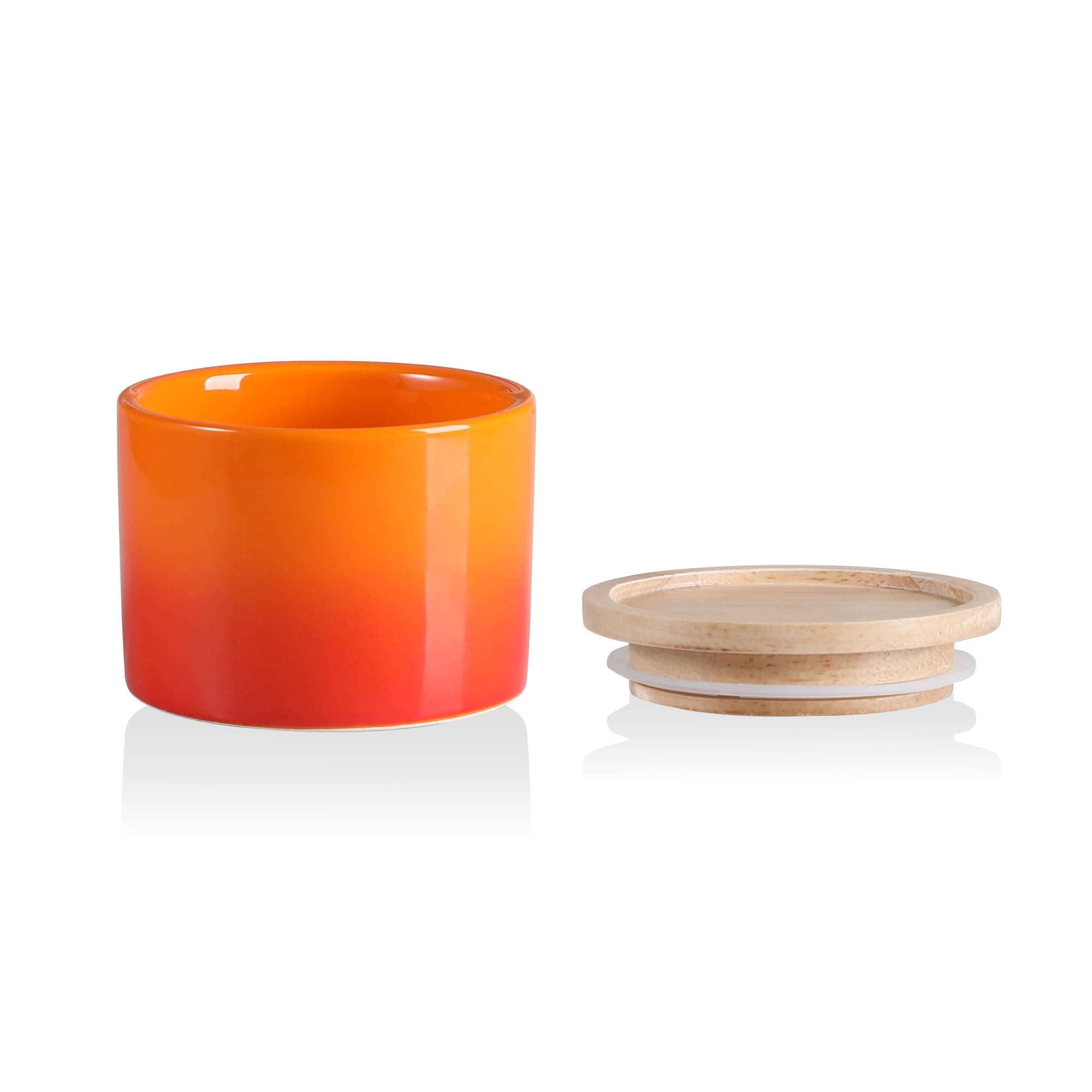 Kitchen Canisters Ceramic Food Storage Jar, Stackable Containers with Airtight Seal Wooden Lid for Serving Ground Coffee, Tea, Sugar, Spice and More - 5 Fl Oz(Gradient Orange)