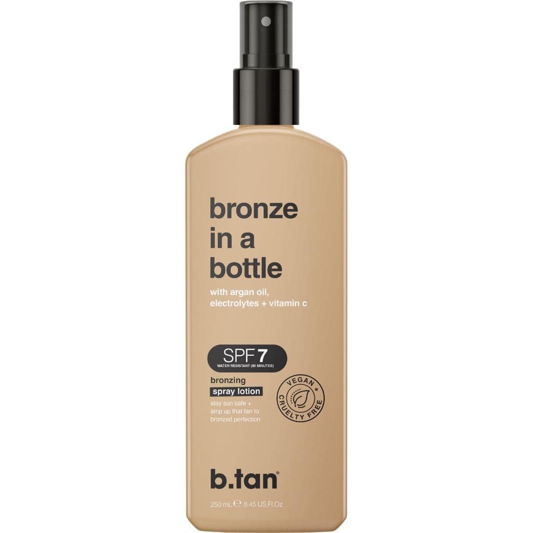 SPF 7 Sun Tanning Lotion Spray | Bronze In a Bottle - Best Tan Intensifier, Browning Outdoor Bronzing Accelerator, Packed with Argan Oil, Electrolytes, & Vitamin C, Austrailian Brand, 8.45 Fl Oz