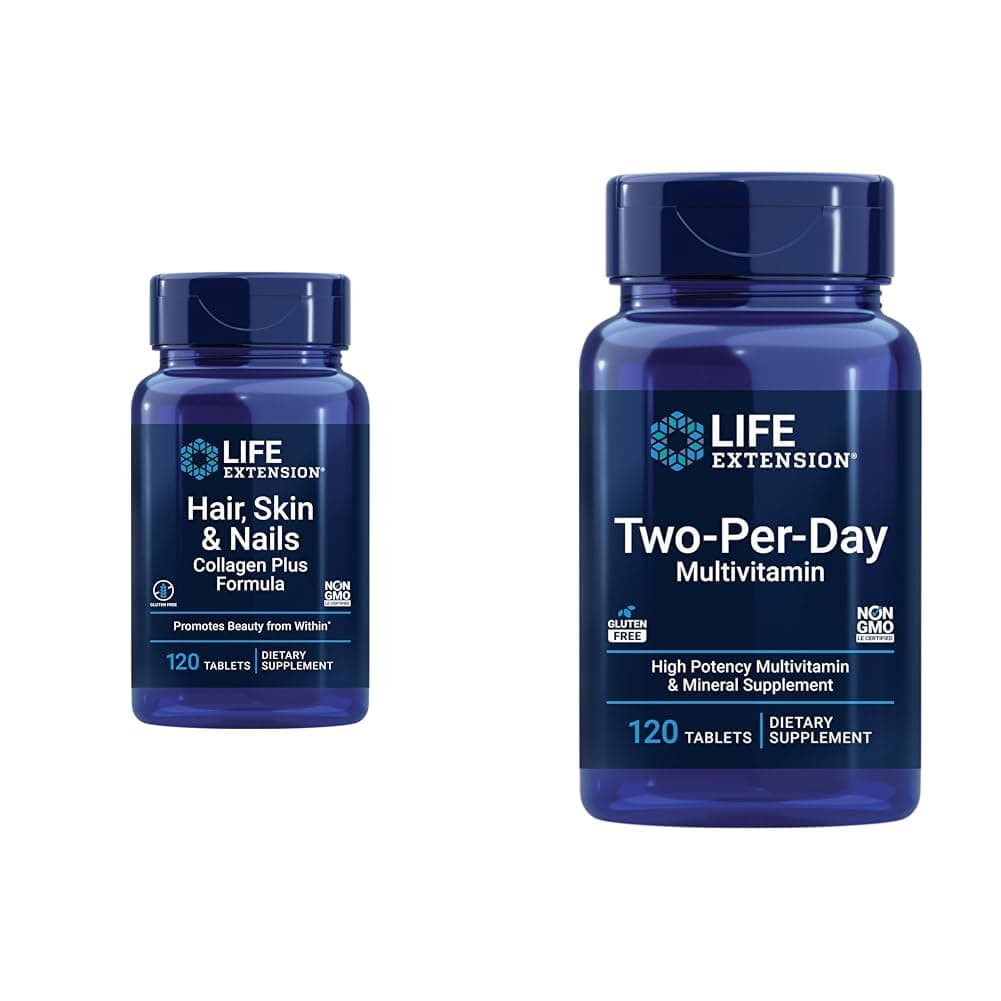 Life Extension Hair, Skin & Nails Collagen Plus Formula with Multi-Vitamin & Mineral Supplement - 120 Count & 120 Tablets
