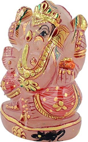 Rose Quartz Lord Ganesh Idol Ganesha Sculpture Ganpati Statue God of Good Luck Crystals Charged