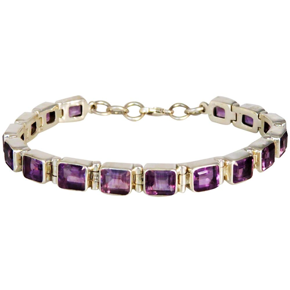24 T.C.W Genuine Amethyst, 9.25 St. Silver Bracelet Purple