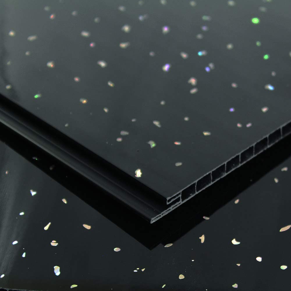 Black Sparkle 8mm Diamond Wall Panels Bathroom Ceiling Panels Kitchen PVC Wet Wall Cladding (4 Pack)