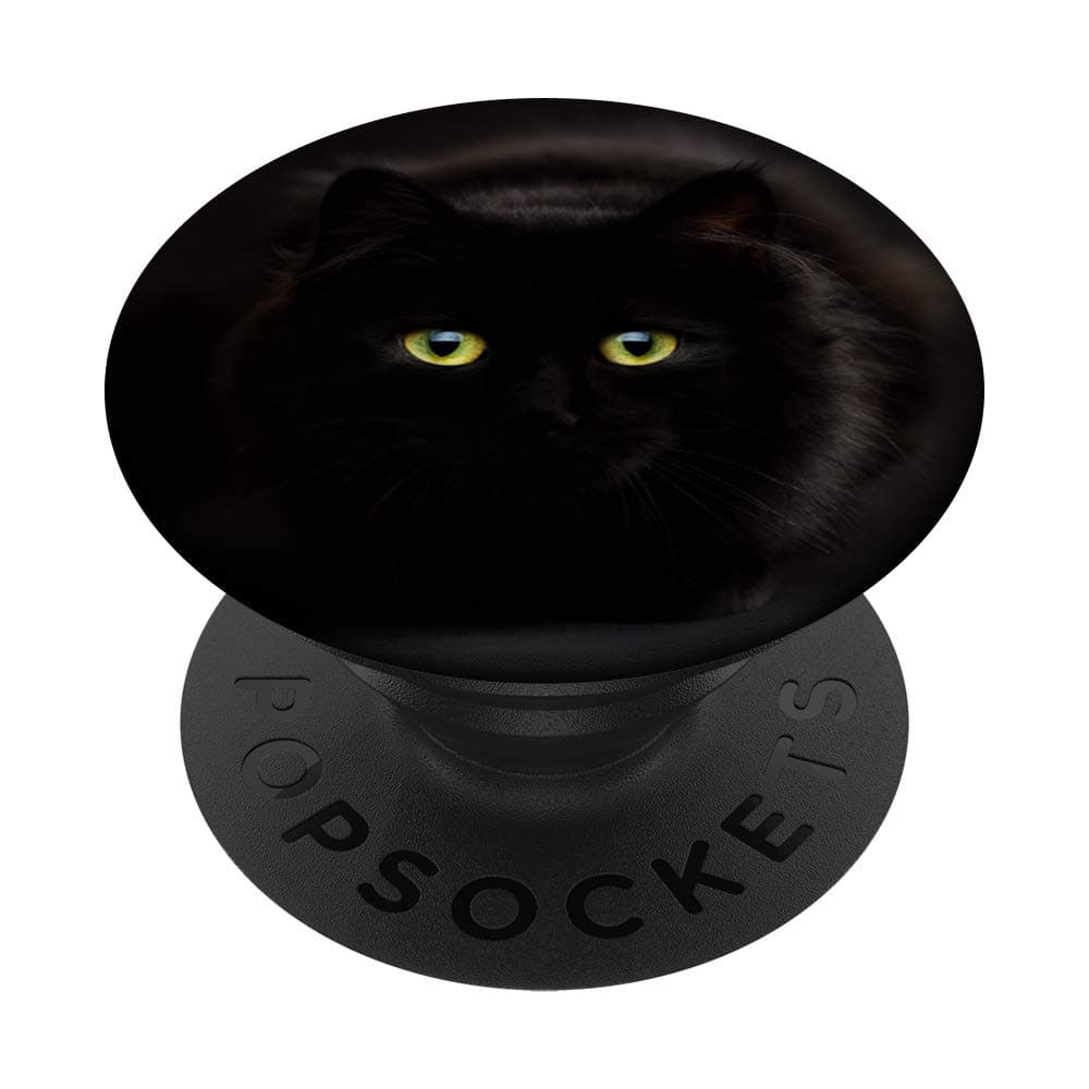 Fluffy Black Cat Eyes - Halloween PopSockets PopGrip: Swappable Grip for Phones & Tablets