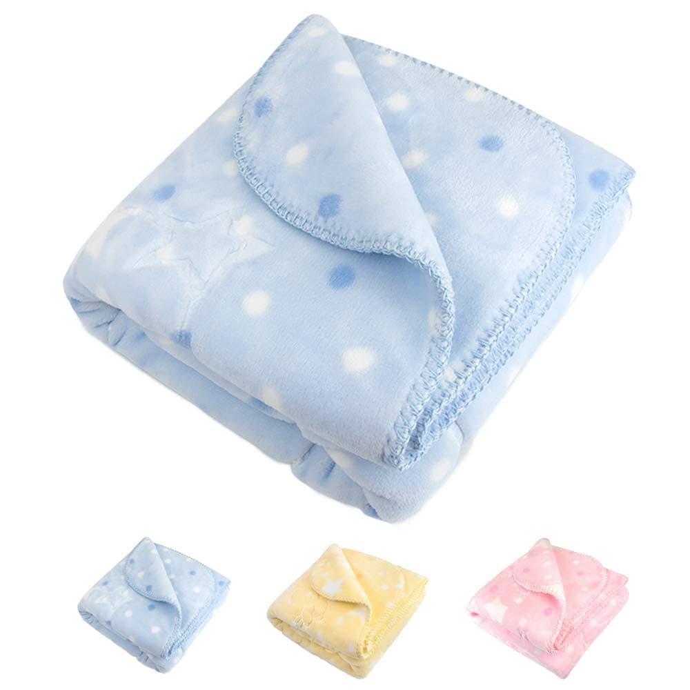 JOIE BEAN Soft Plush Baby Blanket| Infant Newborn Fuzzy Blanket for Crib, Stroller, Travel, Couch, Bed| Fleece Toddler Reversible Blanket with Polka Dot| 34x39 (Blue - Elephant)