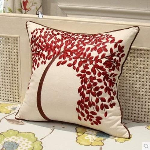 Cutelife 4001 - Cotton Linen Decorative Throw Pillow Cover - Red Life Tree