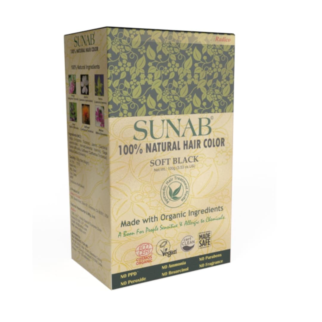 Sunab Soft Black Hair Colour - 100% Natural & Safe for sensitive and allergic scalp (100g)