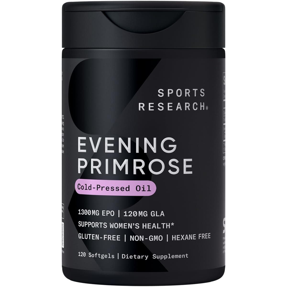 Sport Research Evening Primrose Oil (1300mg,120 Liquid Softgels, Cold-Pressed, Non-GMO, Men & Women) with No fillers or Artificial Ingredients and Gluten Free