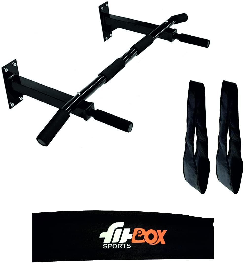 FitBox Sports Wall Mounting Chin Up Bar, Pull Up Bar & Ab Straps Combo, 120 Kg Capacity, 20 Inch