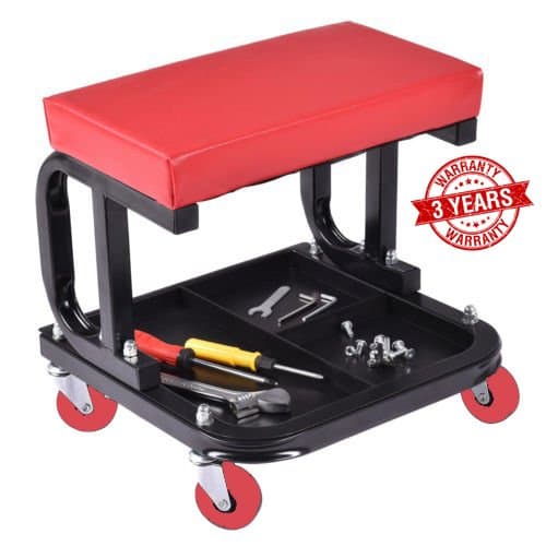 Omni Preminum Heavy Duty Mechanic Rolling Seat Stool Chair Repair Tools Tray Shop Auto Car Garage, w/ 225 lbs Capacity