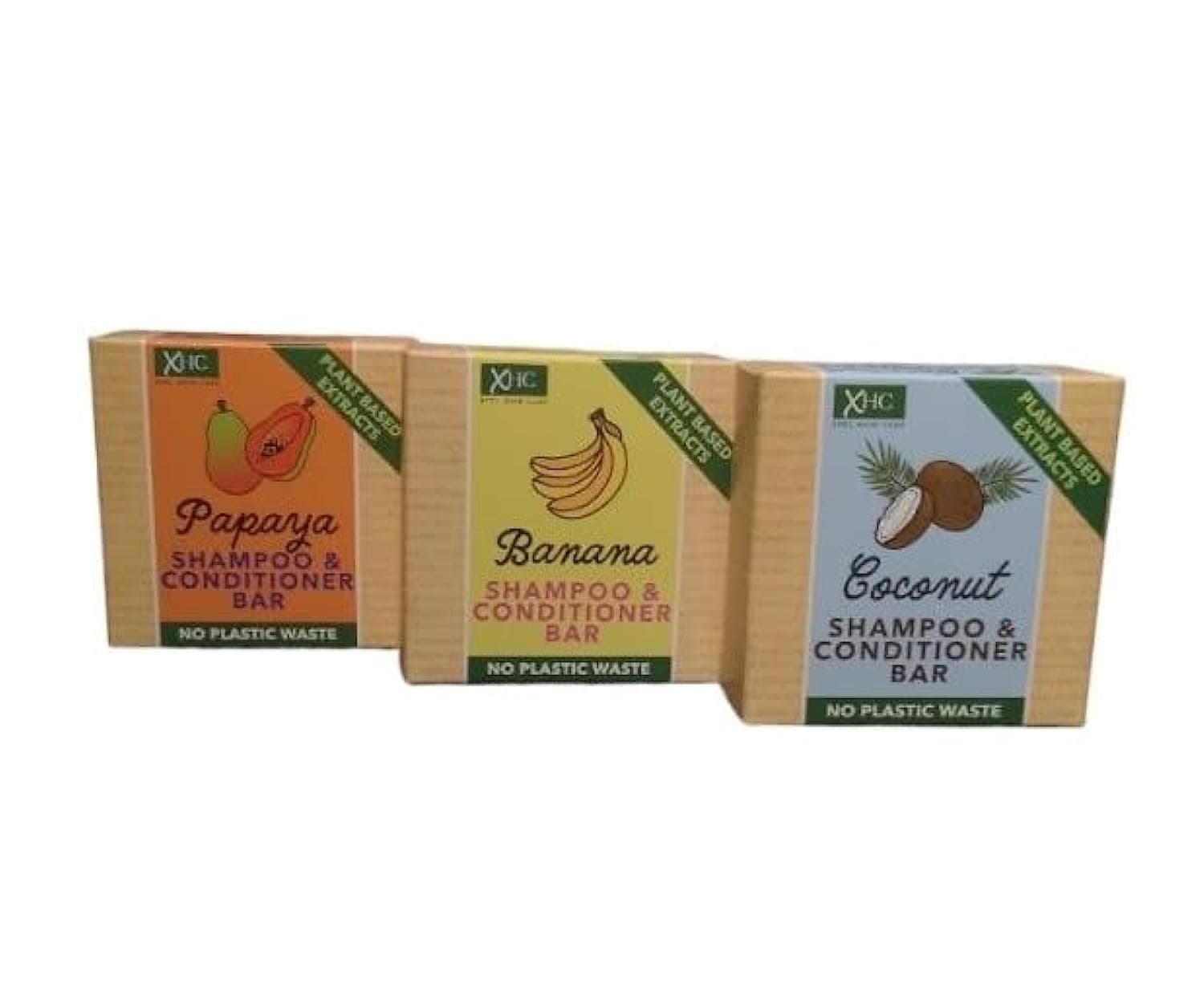 3 x XHC Shampoo & Conditioner Bar - No Plastic Waste - Coconut, Banana & Papaya, 60 g (Pack of 3), 180.0 grams, 60.0 gram, Pack of 1