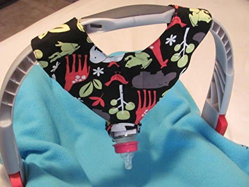 Baby Bottle Holder (Hands free) by On the Go, Baby! Cute Animal Print! FREE baby teething ring with purchase! Interactive hand/eye coordination developmental tool!