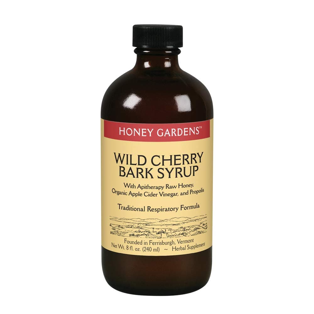 Honey Gardens Wild Cherry Bark Syrup | Traditional Respiratory Formula w/ Apitherapy Raw Honey | 48 Servings | 8 fl oz