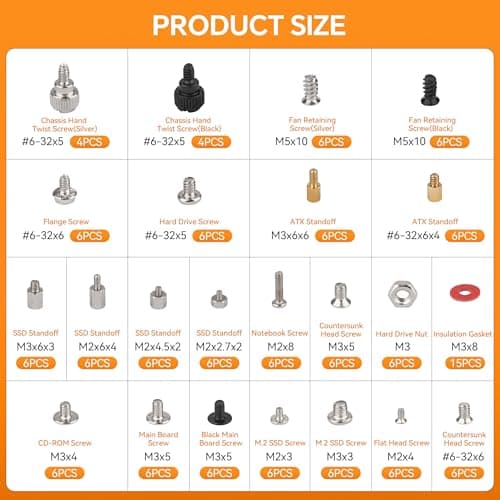 23Sizes M.2 Computer Screws Standoff Nut ATX SSD Mounting Screw Kit for Motherboard, SSD, HDD Hard Drive, CD-ROM, Fan, PC Case for Computer Laptop Notebook DIY & Repair