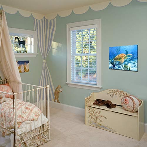 Sea Turtle Canvas Wall Art - Vivid Coral Reef & Sunlit Ocean Scene, Ideal for Beach - Quality Print, Ready to Hang, Perfect for Living Room, Bedroom & Office Decoration Size:12"x16"inch