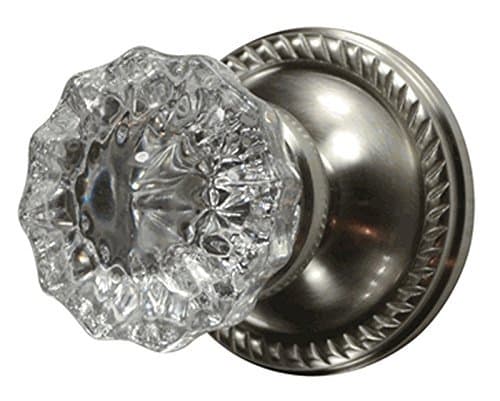Regency Fluted Glass Door Knob Set with Georgian Roped Rosette in Brushed Nickel (Double Sided Dummy)