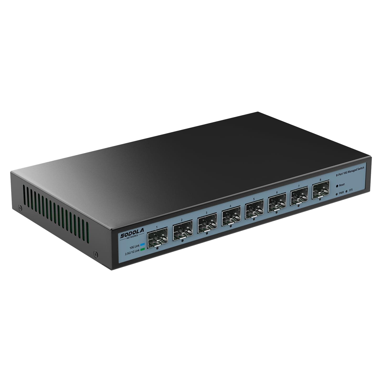 SODOLA 8 Port 10G Web Managed Switch, 8X10G SFP+ Ports, Link Aggregation/QoS/VLAN/IGMP, Wall Mounted Fanless 10Gb Multi-gig Network Switch(SFP Ports Only