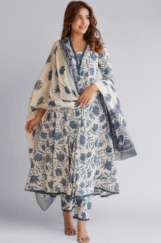 Women's Printed Anarkali Kurta With Palazzo & Dupatta Set