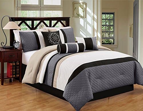 EVOLUTION FANCY 7-PC OVERSIZED OVERFILLED COMFORTER SET , QUEEN SIZE GRAY / BLACK