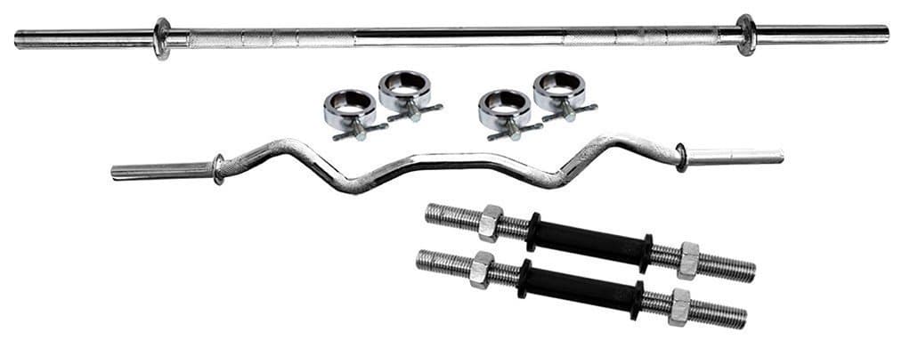 Krishna Mehta SPORTO FITNESS Weight Lifting 5 Feet Bar + 3 ft. Ez Curl Bar + 2 Dumbells Rods with Locks