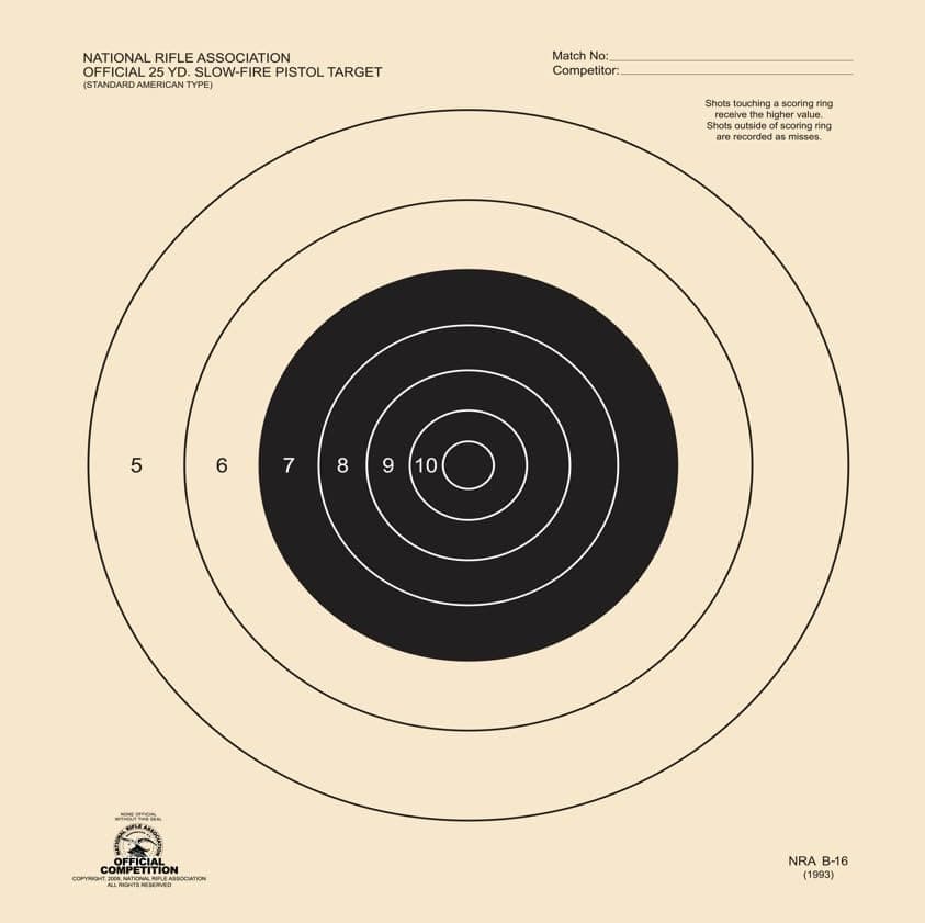 25 Yard Slow Fire Pistol Target, B-16, Bullseye Target, Archery, Gun, Rifle, Pistol, Airsoft, BB Gun, Air Rifle