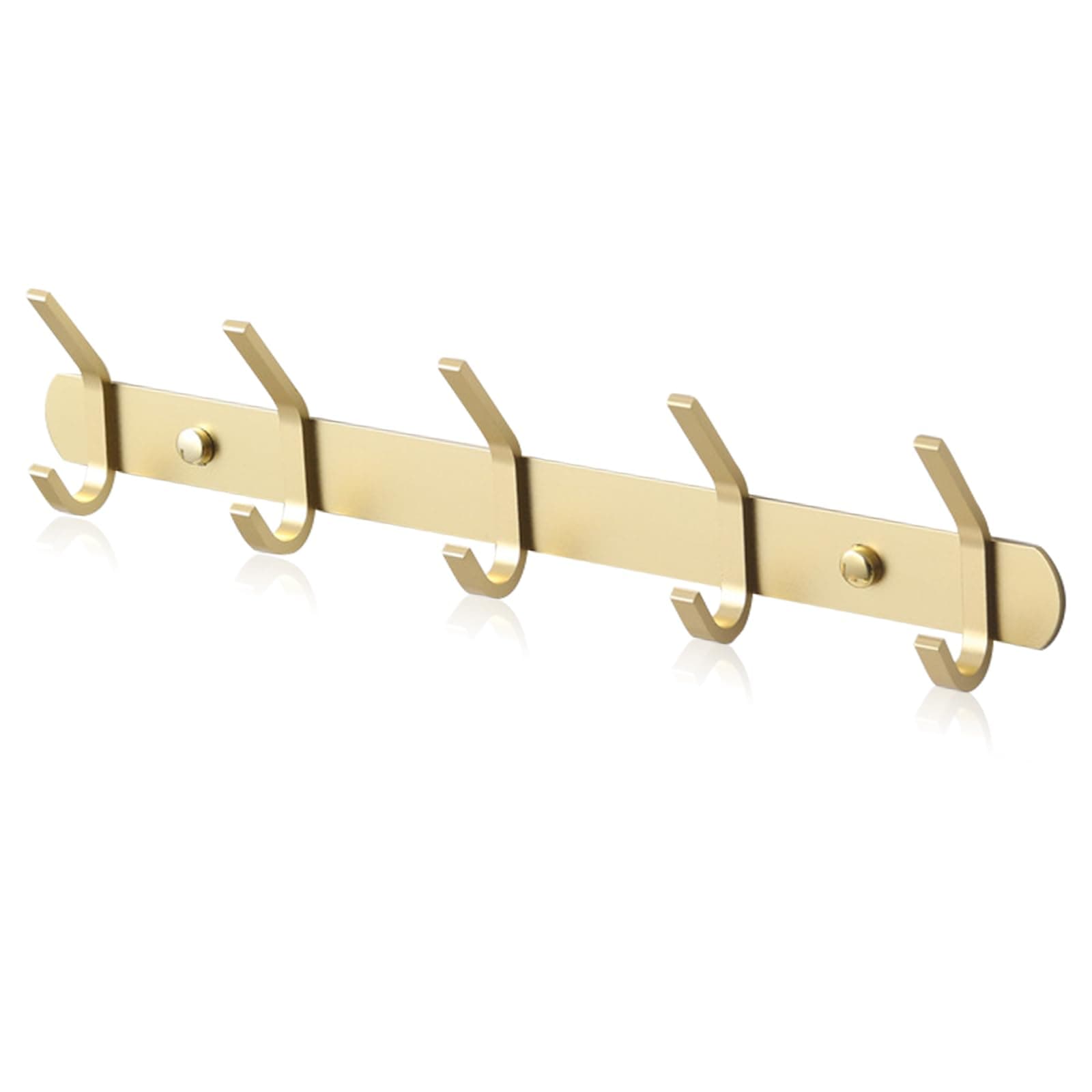 Stainless Steel Coat Hooks - Wall Mounted Modern Metal Heavy Duty Coat Rack Row Hooks - Self Adhesive Hanger Towel Robe Clothes Hat Hook - Bathroom Bedrooms (Gold, 5 Hooks)
