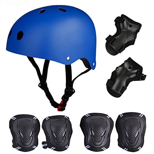 Besmall Kid's Protective Gear Set,Roller Skating Skateboard BMX Bike Cycling Sports Protective Gear Pads for Youth Boys Girls(Adjustable Helmet+Knee Pads+Elbow Pads+Wrist Pads) Blue M