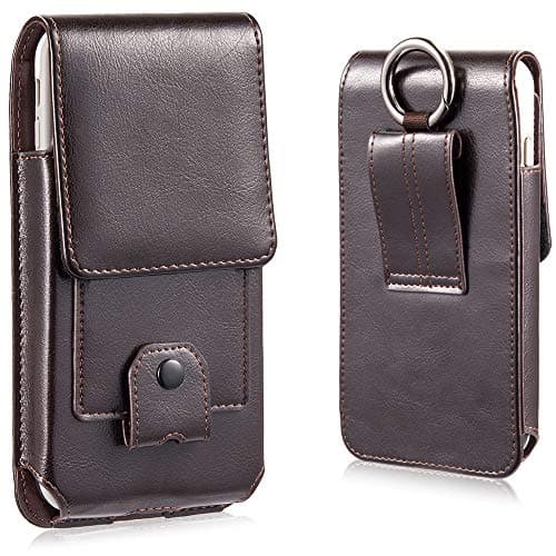 LUXMO PREMIUM for iPhone 8 Plus Vertical Belt Holster Pouch,Large Genuine Leather Cell Phone Belt Clip Pouch Case with Card Slots Hanging Ring Key Holder Case for iPhone Xs MAX 7 Plus-Brown