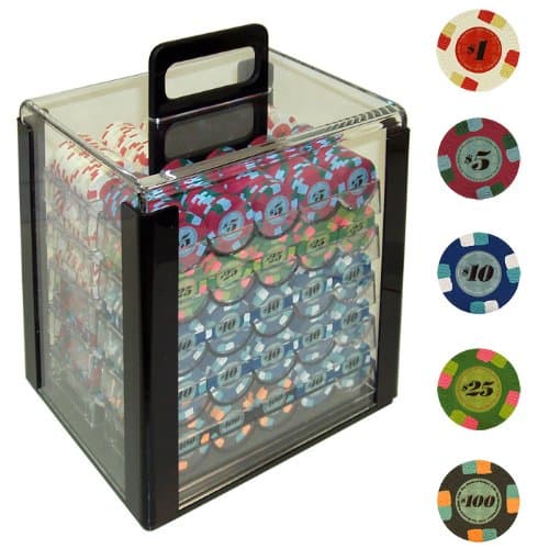 Paulson 1000 Tophat and Cane Poker Chips in Acrylic Carrier (Clear)