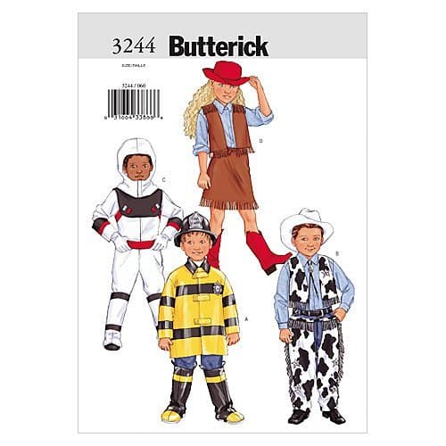 Butterick B3244 Astronaut, Firefighter, Cowboy, and Cowgirl Children's Halloween Costume Sewing Pattern, Sizes 6-8