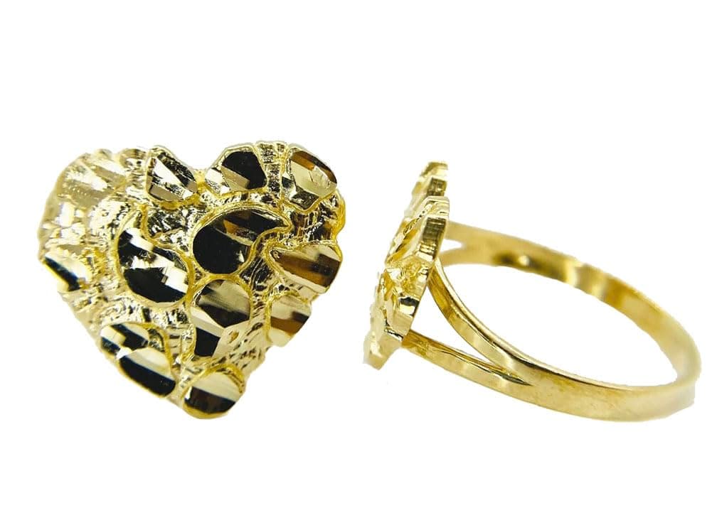 GenericRough Textured Cookie Nugget Heart Rings 18k Gold Plated Brass