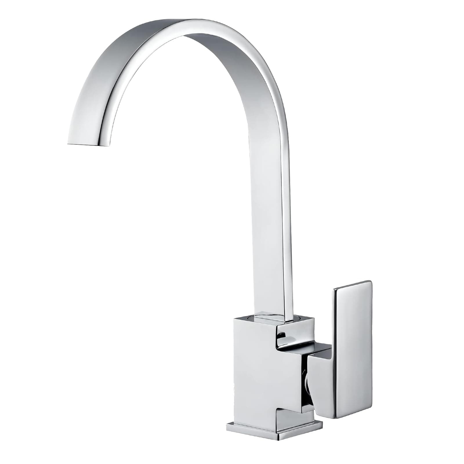 Hapilife Kitchen Sink Taps Mixer Modern Square Waterfall Sink Faucet, 360° Swivel Single Lever Monobloc Kitchen Tap with Flexible Hoses, Brass, Chrome