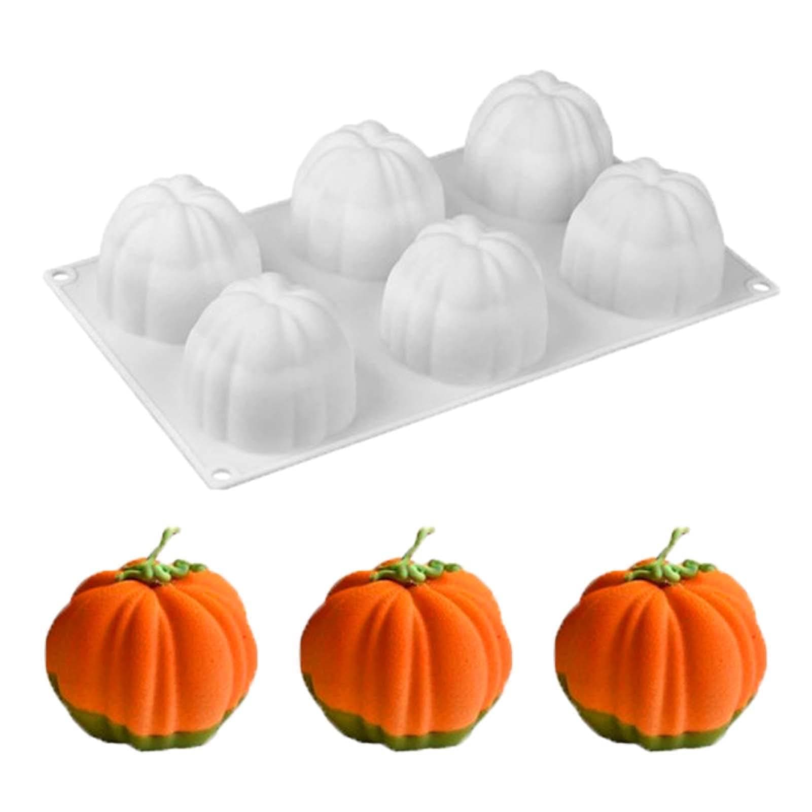 3D Pumpkin Molds Halloween Silicone Fondant Mold Pumpkins Candy Wax Candle Mousse Cake Chocolate Baking Moulds for Candy Cupcake Soap Chocolate Dessert DIY Decorating Tools (6 Cavity)