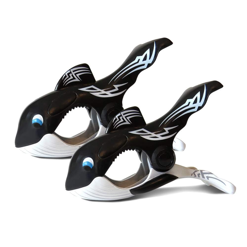 SolClip Whale Tattoo Beach Towel Clips Pinces à Serviette de Plage (Set of 2), Black White