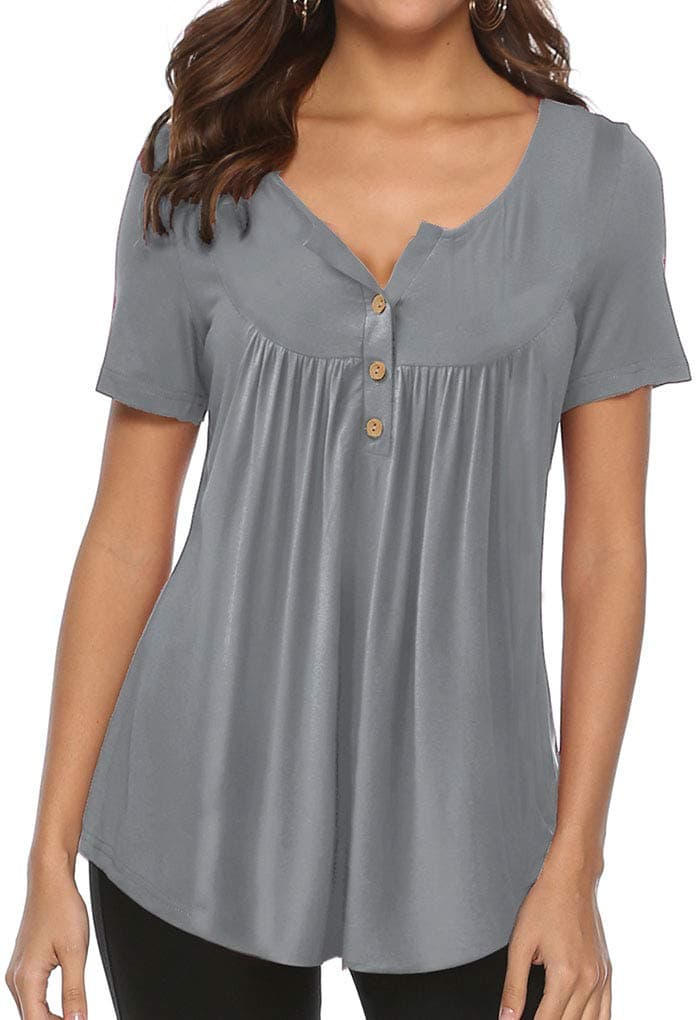 Women Shirts and Blouses for Summer Casual Tunic Tops Short Sleeve Tshirts Gray L