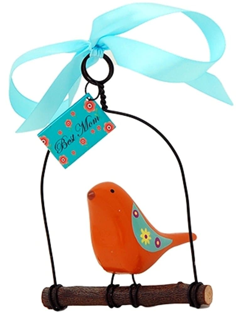 Rosso's International WB5 Bird on a Swing Best Mom Birdhouse Ornament, 4 by 3 by 6-Inch, Set of 3