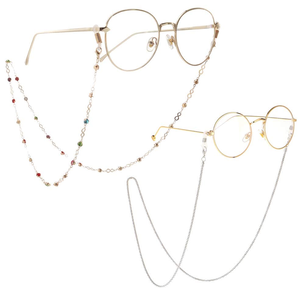 Eyeglass Chains for Women 2pcs Sunglasses Reading Glasses Strap Holder Cords Fashion Lanyards Eyewear Retainer (Colorful Beads+Sliver, One Size)