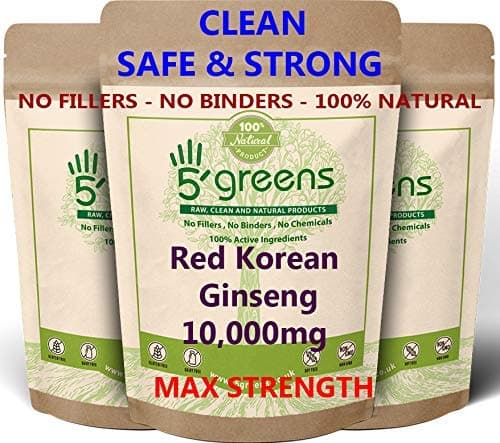 Red Korean Ginseng | 120 High Strength Capsules 10,000mg per Capsule, 500mg 20:1 Extract (10 Grams Raw Powder Equivalent) | 100% Clean Natural No Filers or Additional Chemical