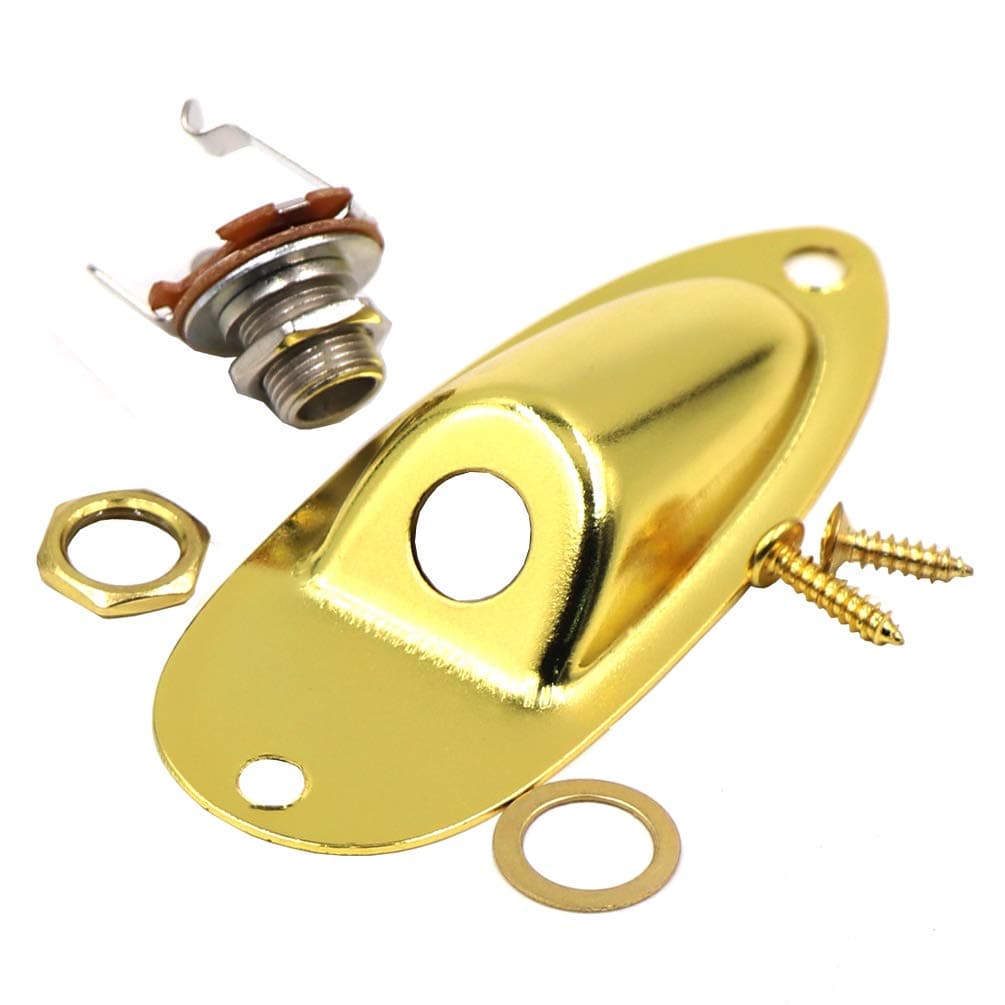 Guitar Input Jack Socket Plate Output Loaded Boat Style 1/4 Inch with Screws|for Electric Guitar Replacement Parts (Gold)