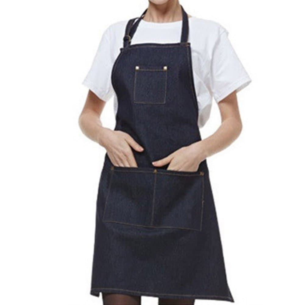 Opromo Durable Cotton Denim Apron w/3 Pockets for Men and Women, 30.5 X 24.5 inches-Denim