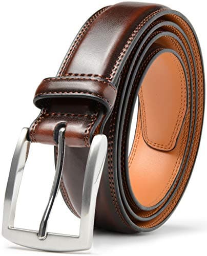 Mark Fred Men's Genuine Leather Dress Belt, Handmade, 100% Cow Leather