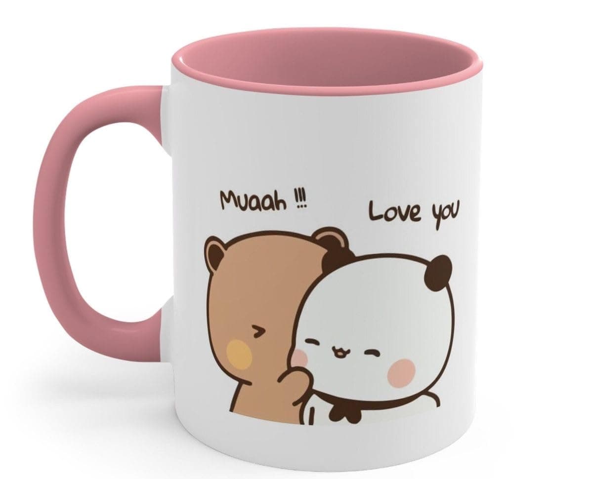 CRAFT MANIACS Bubu Dudu Pink Rim & Inner Stylish 350 Ml Tea/Coffee Mug Best Gift for Budu Dudu Lovers (MWAH Love You)