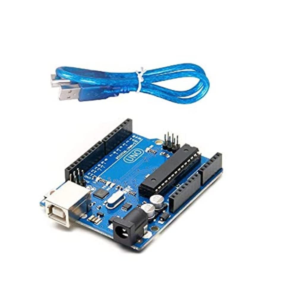YourBot UNO R3 Development Micro controller Board ATmega328P ATmega16U2 for Arduino Compatible with USB cable Length 1 Feet, Blue And Black - Pack of 1